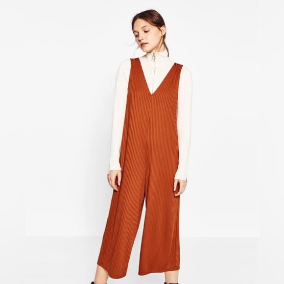 Zara Rust Orange Ribbed Strappy Jumpsuit - Picture 6 of 7